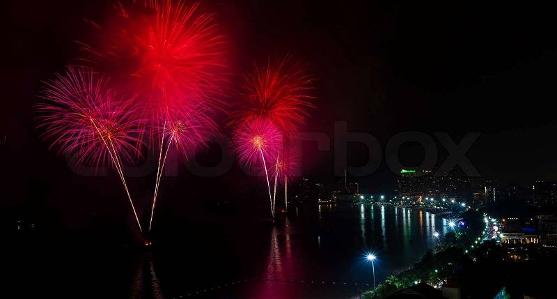 Big Fireworks of Pattaya Beach Thailand, New Year 2013, stock photo