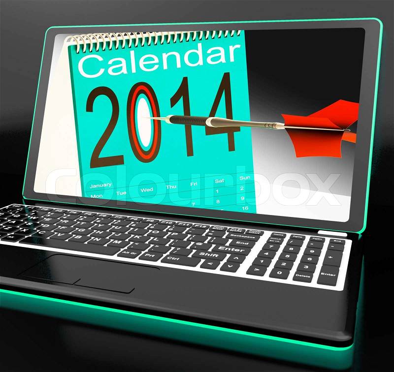 Calendar 2014 On Laptop Showing Future Plans And Goals, stock photo