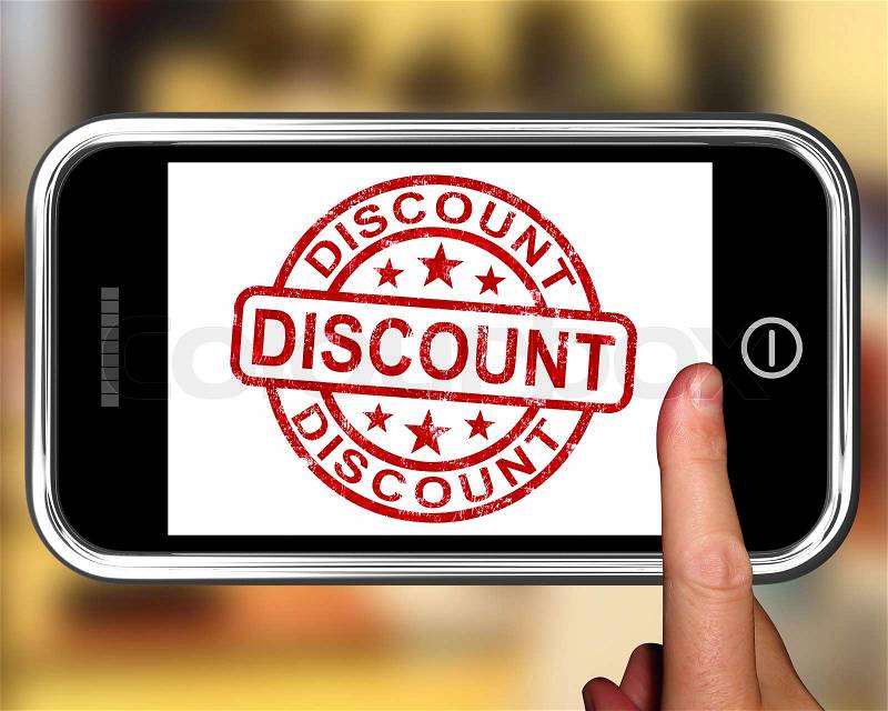 Discount On Smartphone Shows Promotional Products Or Sales, stock photo