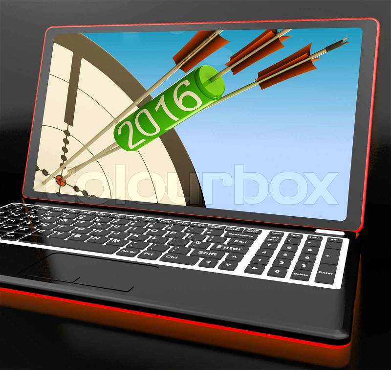 2016 Arrows On Laptop Shows Future Expectations And Resolutions, stock photo