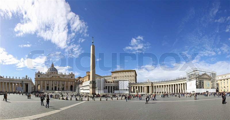 VATICAN - MARCH 9, 2013: People at the Saint Peter\'s Square in Vatican City wait for the Papal conclave (Pope election) on March 9, 2013 in Vatican city, Vatican, stock photo