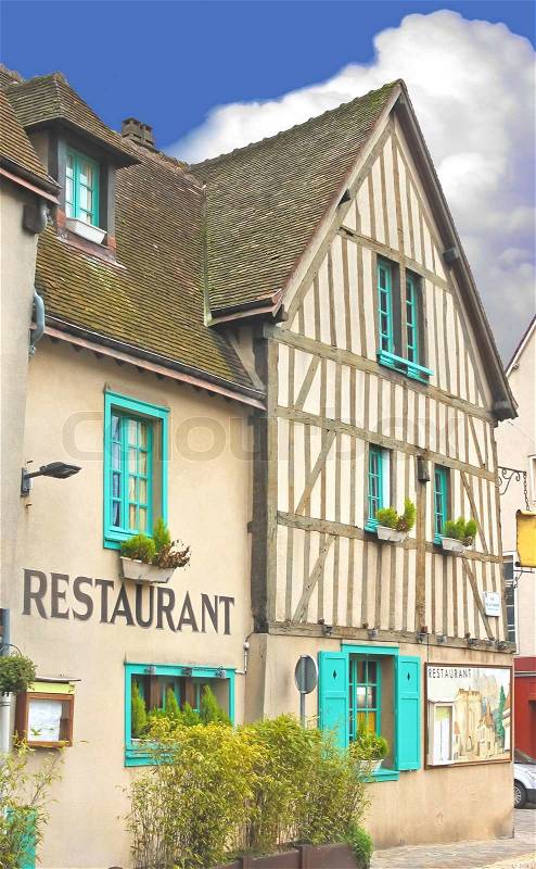 Facade of the restaurant in Chartres. France, stock photo