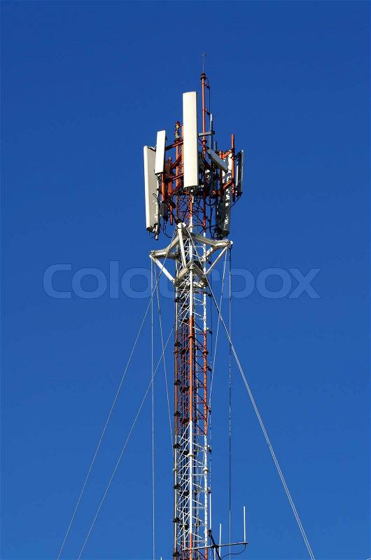 Communication tower on blue sky, stock photo
