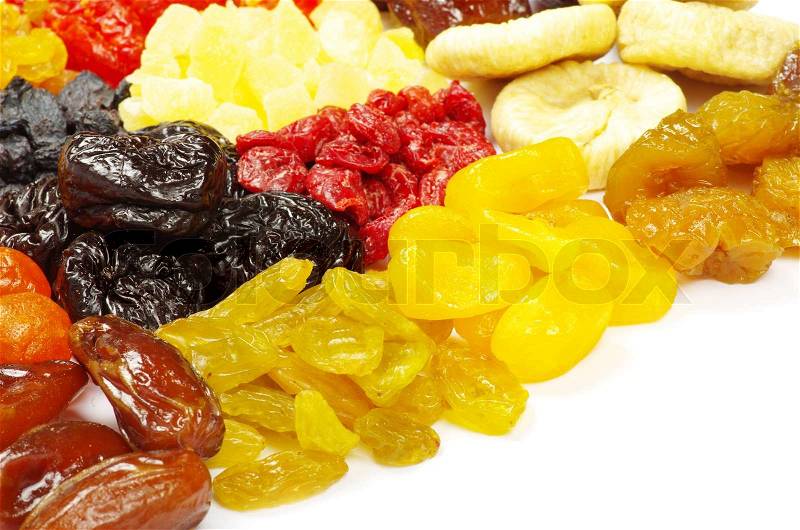 Mix dried fruits collection on white, stock photo
