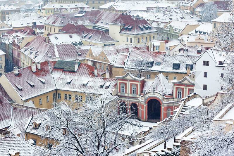 View on the winter garden and roofs of Ledebursky palace, Prague, Czech Republic, stock photo