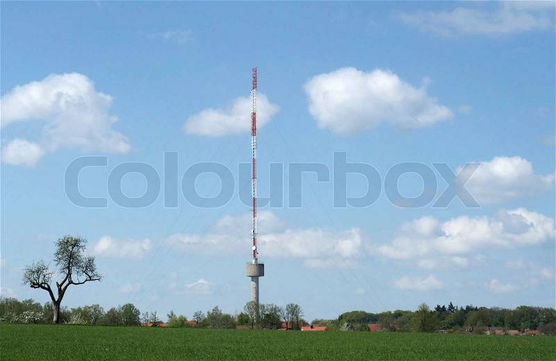 Radio tower in rural surrounding, stock photo
