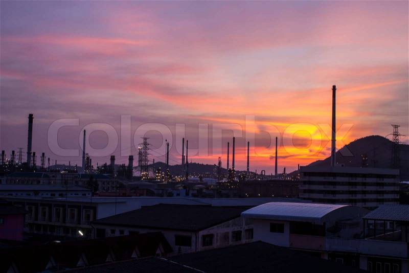 Industry and sunset at night, stock photo