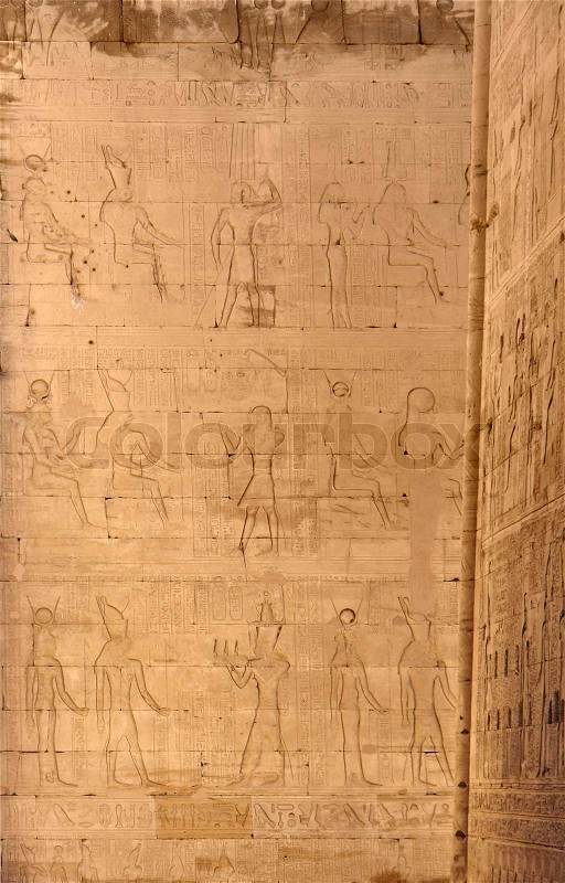 Reliefs at theTemple of Edfu in Egypt, stock photo