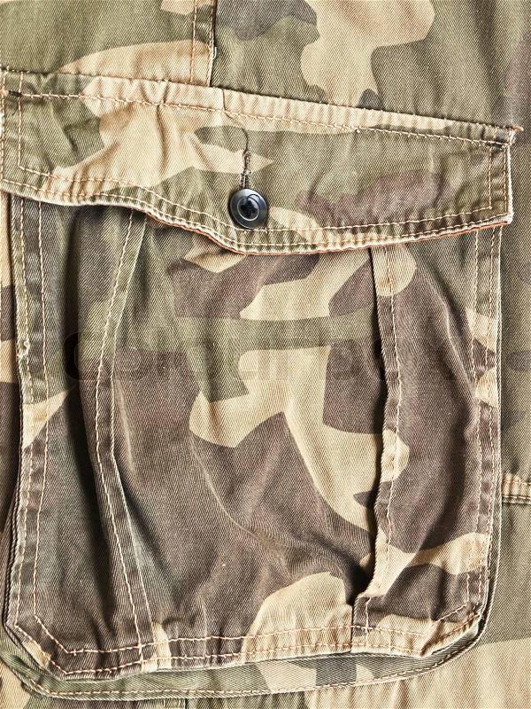 Pocket on a camouflage pants, stock photo