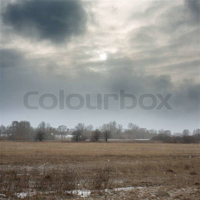 Landscape in cold spring weather, stock photo