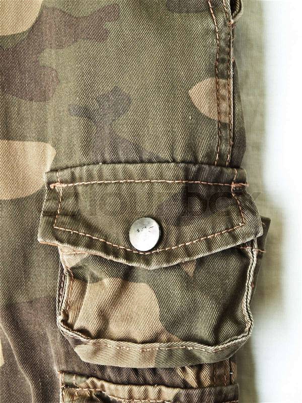 Small ocket on a camouflage pants, stock photo