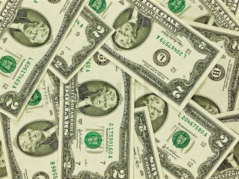 A Pile of Two Dollar Bills as a Money Background, stock photo