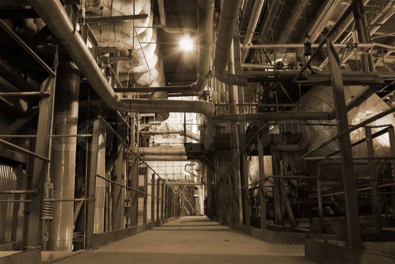 Pipes inside energy plant , stock photo