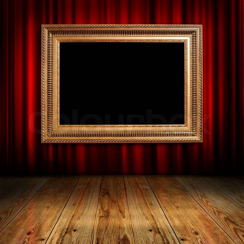 Red curtain with vintage frame, stock photo