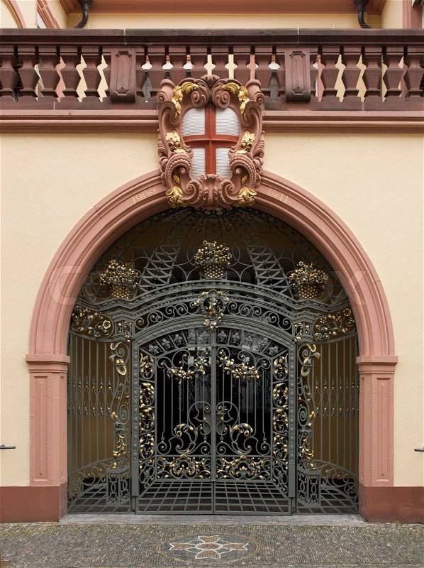 Decorative gate in Freiburg, stock photo