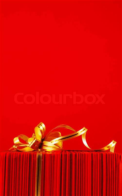 Wrapped red present box, stock photo