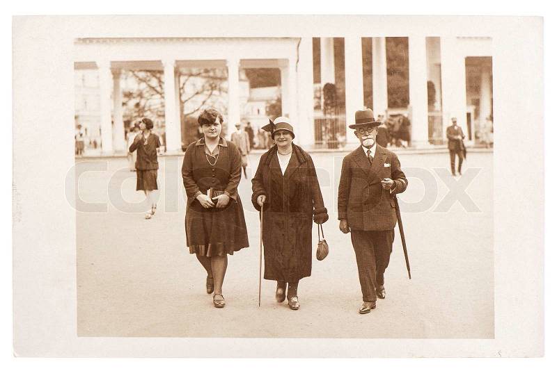 BERLIN, GERMANY - CIRCA 1920: antique street portrait of a wealthy family wearing vintage clothing, circa 1920 in Berlin, Germany, stock photo