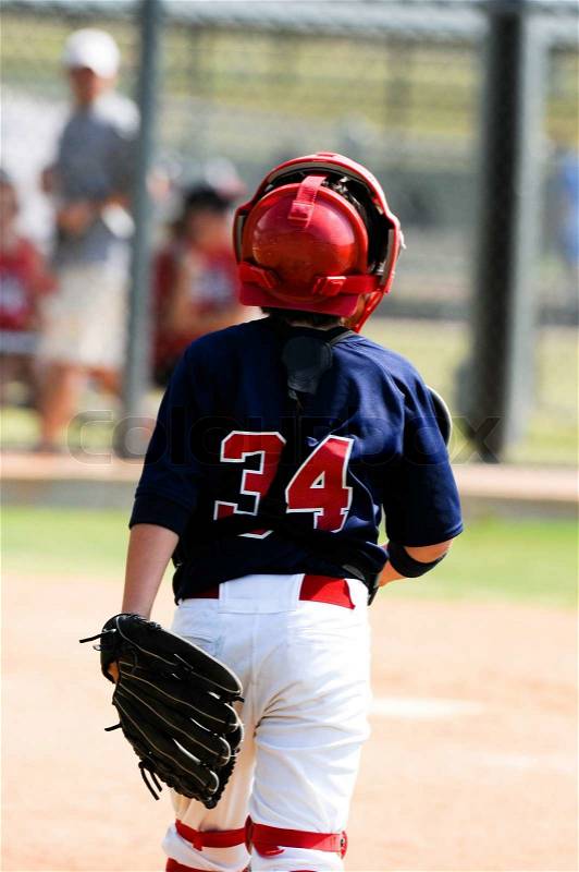 Little league baseball catcher, stock photo