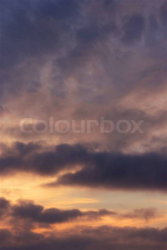 Evening sky over horizon. Evening sky with fluffy cloud, stock photo