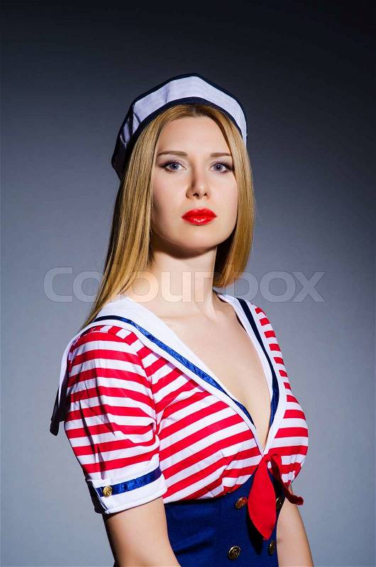 Woman in sailor costume- marine concept, stock photo