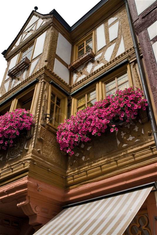 Architectural detail of a timbered house in Miltenberg, a small town in Southern Germany, stock photo