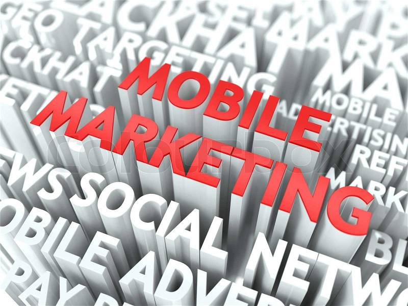 Mobile Marketing Concept. The Word of Red Color Located over Text of White Color, stock photo