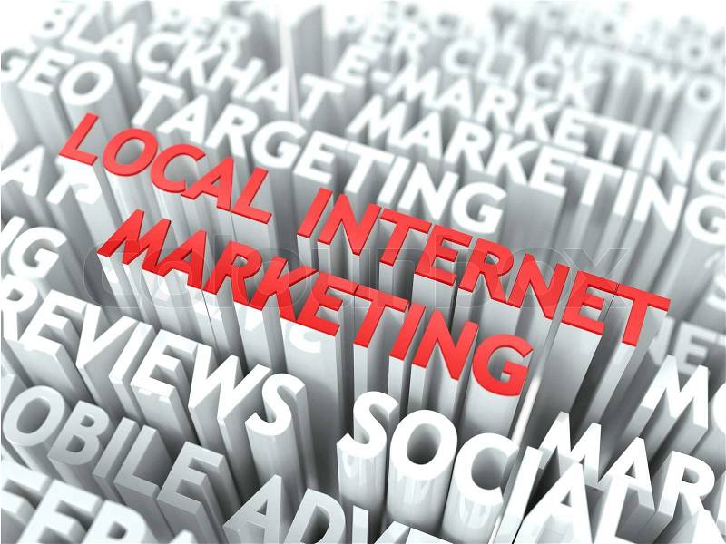 Local Internet Marketing Concept. The Word of Red Color Located over Text of White Color, stock photo