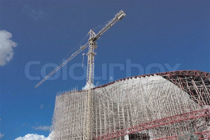 Infrared photo ofscaffolding in construction site, stock photo