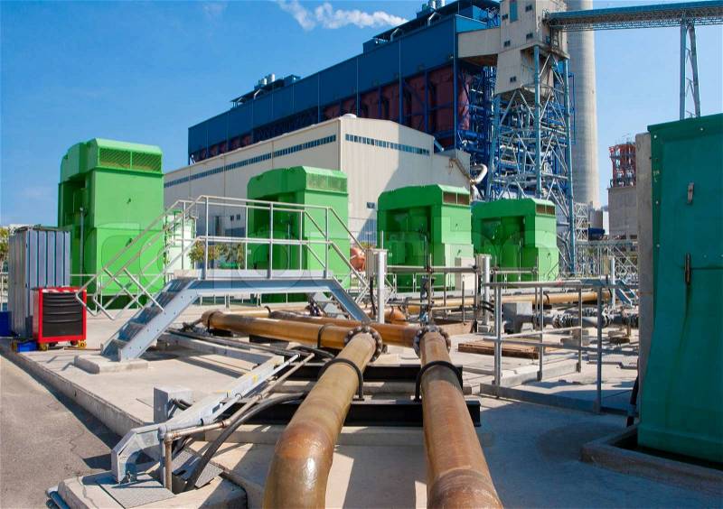 Big water pumps for pumping water from reservior to cooling systems in the generator power plant , stock photo