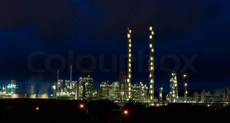 Beautiful scenery landscape of the refinery industrial park in the night time, stock photo