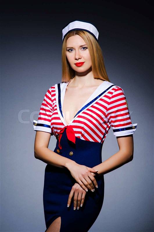 Woman in sailor costume- marine concept, stock photo
