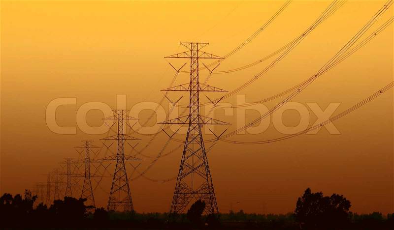 High voltage towers in the countryside from thailand, stock photo