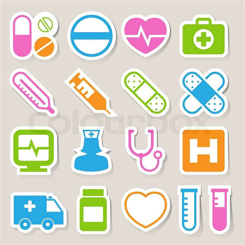 Medical sticker icons set, Illustration Stock Vector