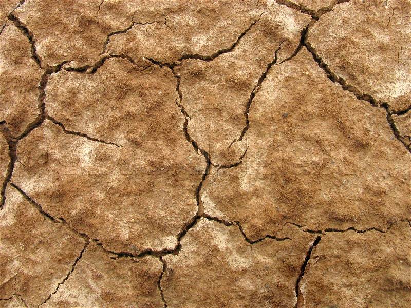 Close up of fissures on dry ground, stock photo