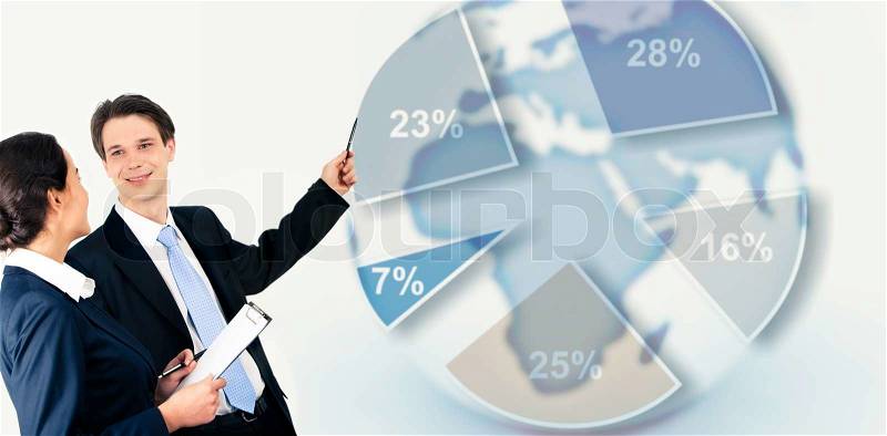 Image of interacting businesspeople on the background of business project , stock photo