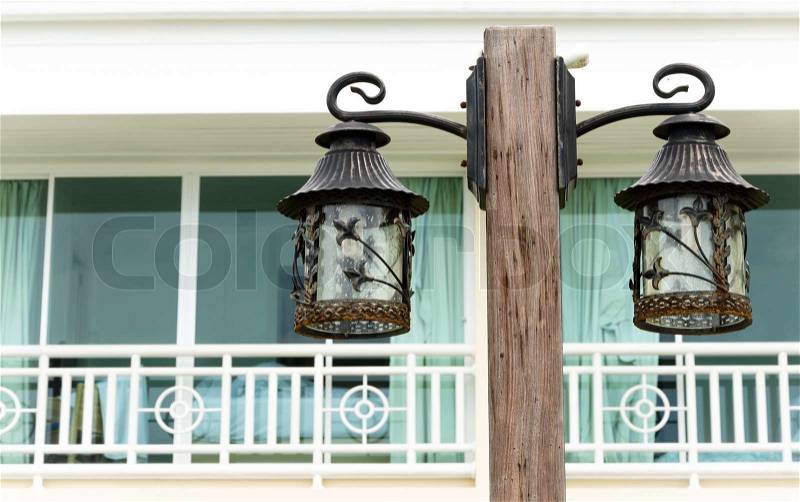 Lamp post in front of the balcony, stock photo