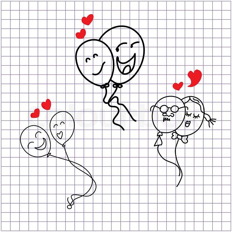 Hand drawing emotion cartoon balloons love character, vector