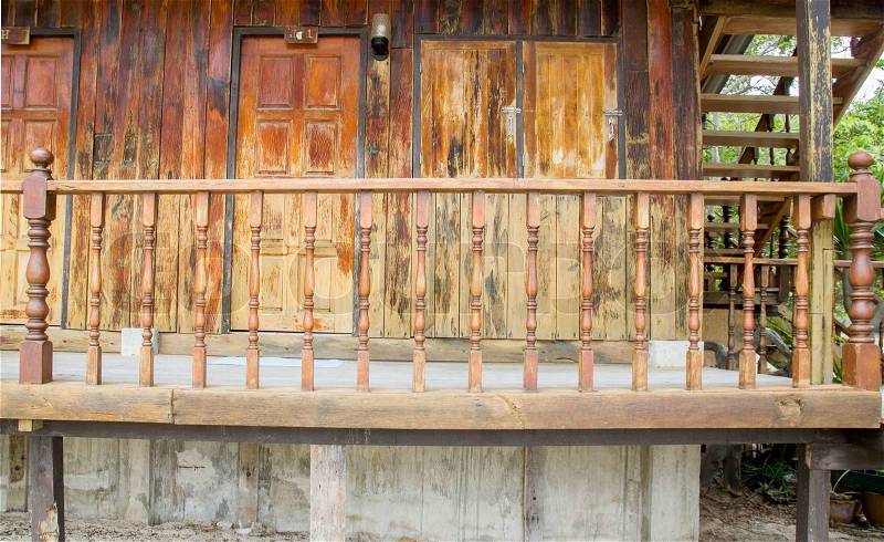 The wooden terrace of old wooden house, stock photo