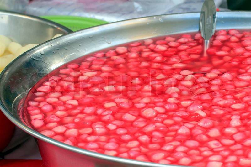 Red ruby or Tub Tim Krob famous dessert in Thailand, stock photo