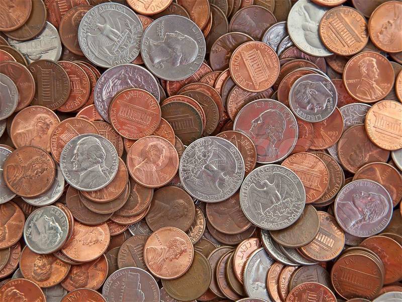 Huge pile of the US coins, stock photo