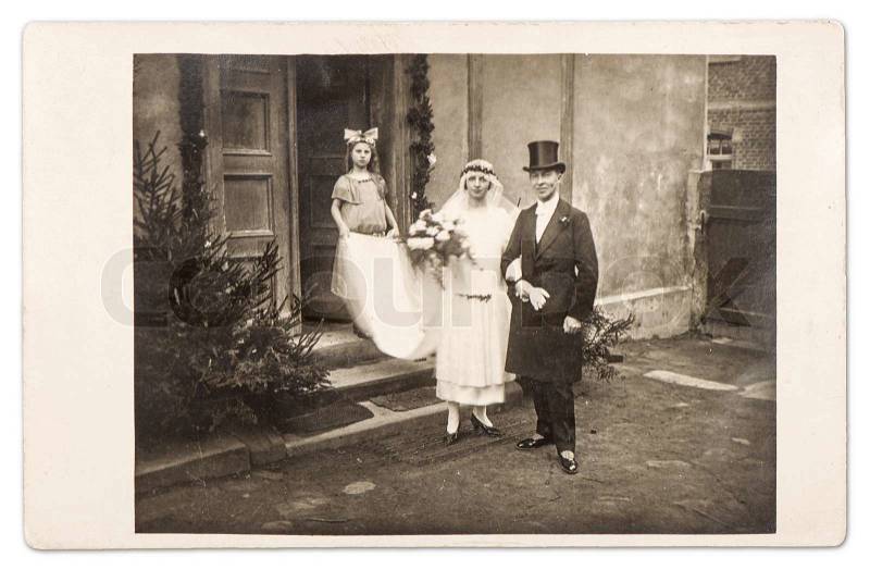 BERLIN, GERMANY - CIRCA 1910: just married couple. vintage wedding photo from circa 1910 in Berlin, Germany, stock photo