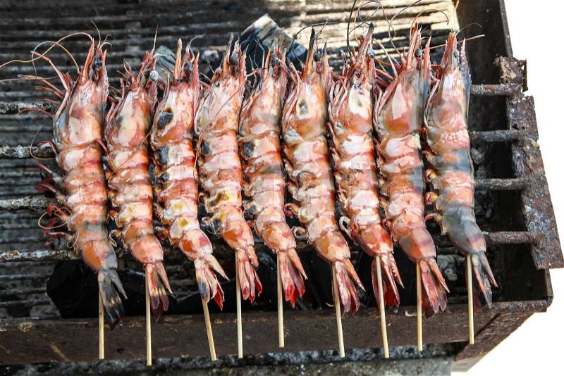 Roasted shrimps on the grill, stock photo