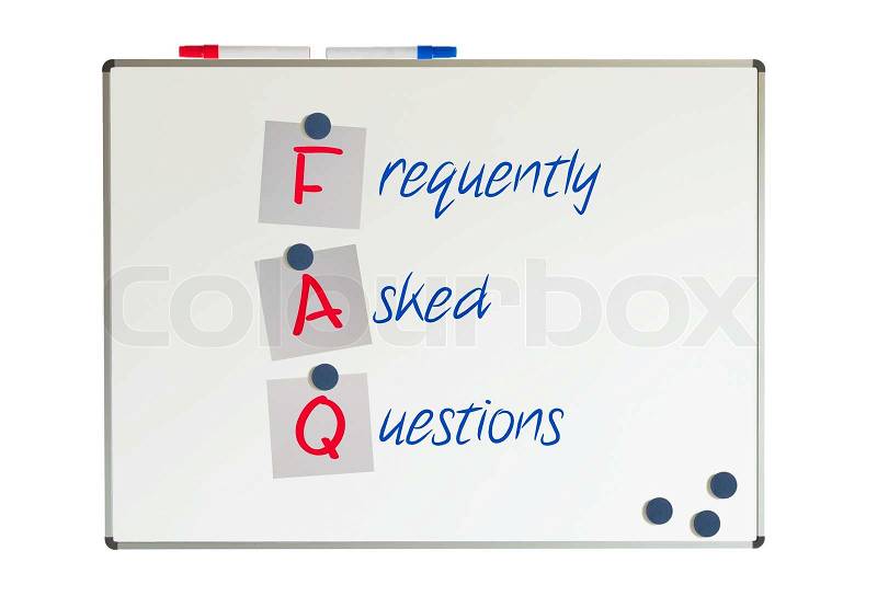 FAQ written on a whiteboard, isolated on white, stock photo