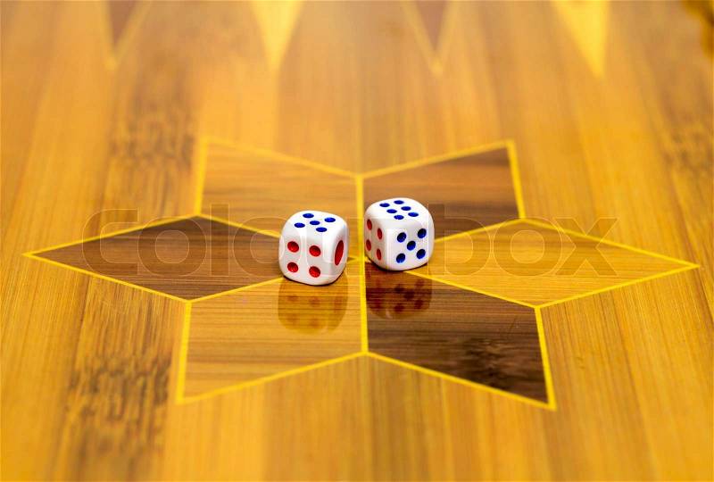 Dice with red and blue dots, stock photo
