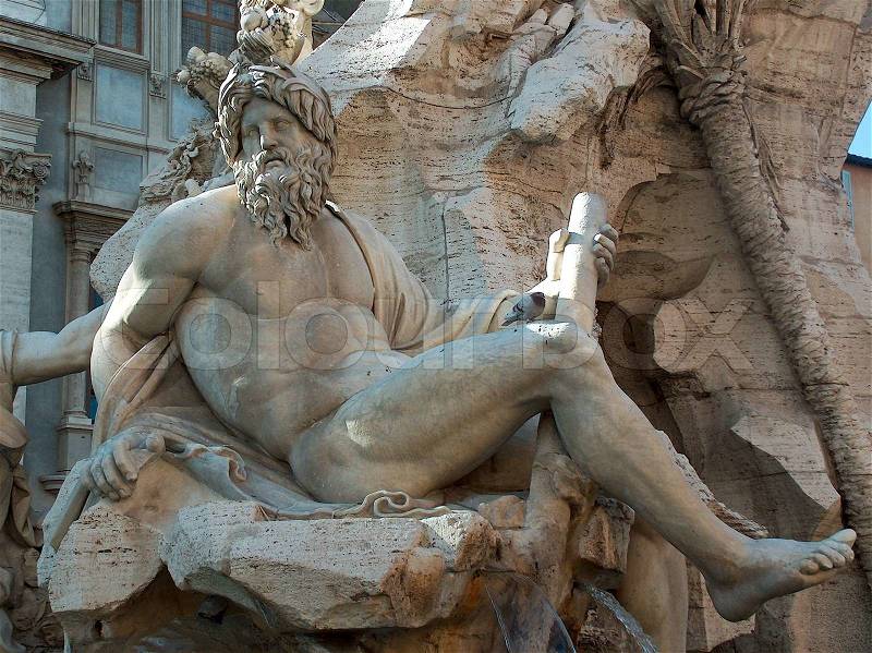The river-god Ganges in the Fountain of the Four Rivers in Piazza Navona in Rome, Italy, stock photo