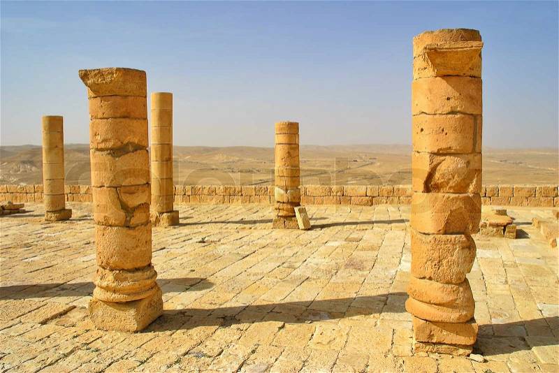 Ruins of Avdat - ancient town founded and inhabited by Nabataeans in desert of Negev in Israel, stock photo