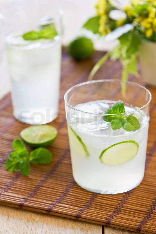 Lime with mint and soda juice, stock photo