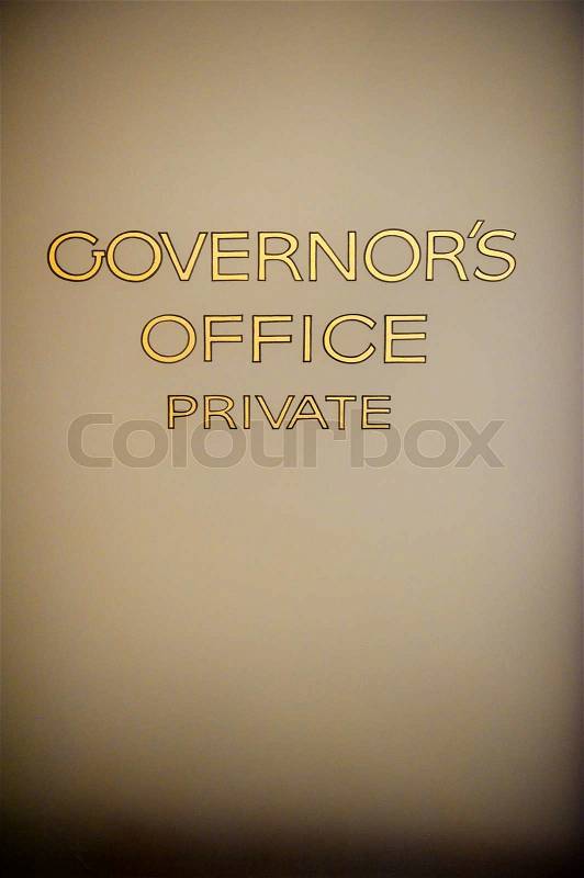 Old Hand Painted Lettering on the Governor\'s Office Door, stock photo