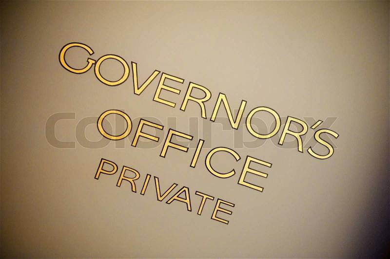 Old, hand painted lettering on the governor\'s door marked as private, stock photo