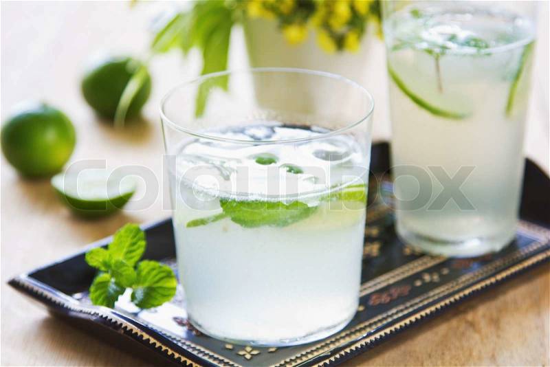Lime with mint and soda juice, stock photo